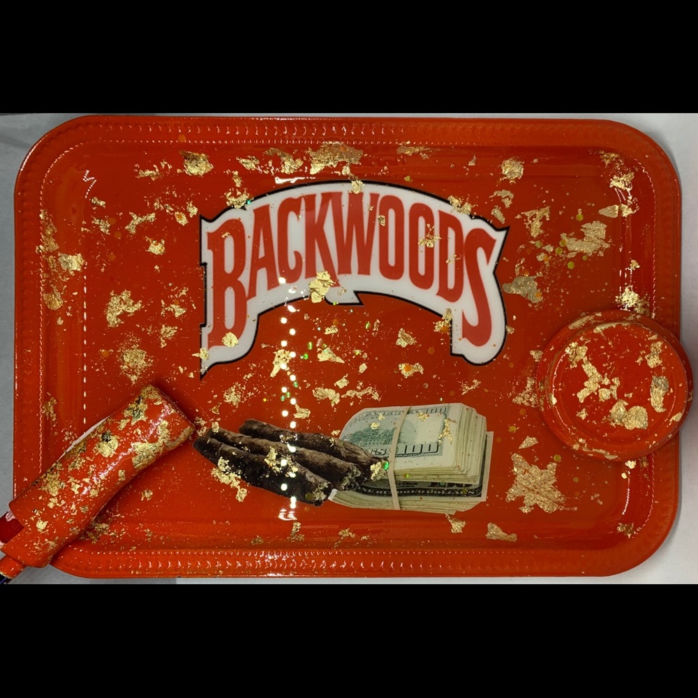 Custom Orange Backwood rolling tray set